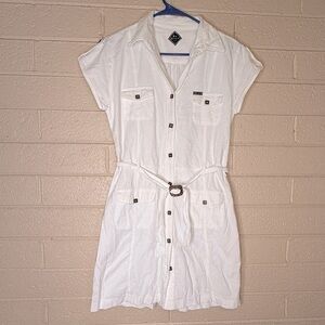 Blanc du nil White Button-Up Dress with Belt